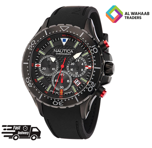 Nautica Men's NST Chrono Black Silicone Strap Watch (Model NAPNSF202)